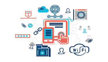 Laptop and smartphone with icons of internet communication concept