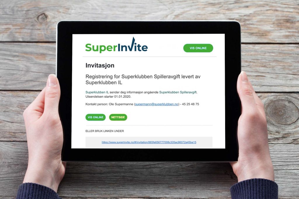 Skærmbillede af invitationen på en iPad