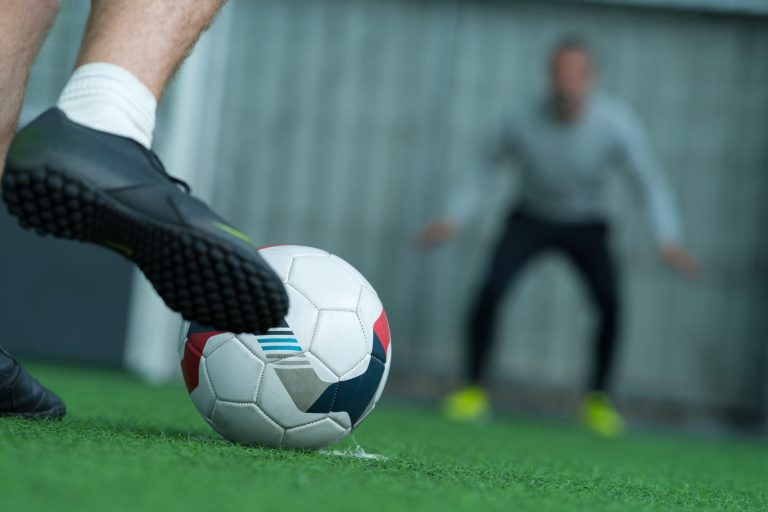 Soccer player ready to shoot penalty